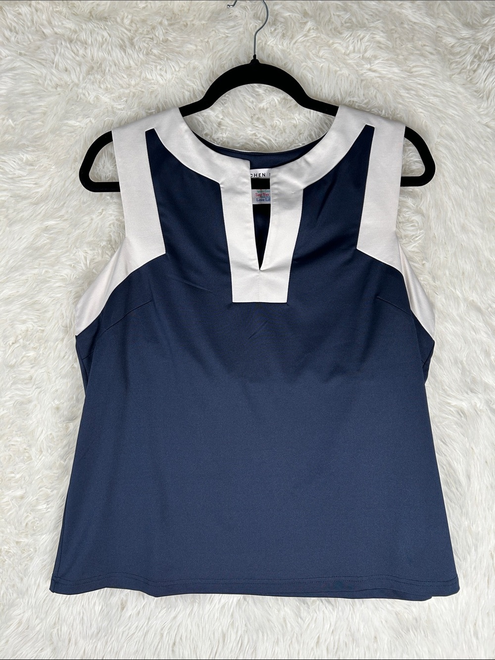 Gretchen Scott Designs Navy and White Sleeveless Ponte Top